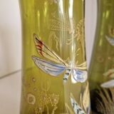 Pair of Enameled Glass Vases with Dragonflies. Unsigned Legras