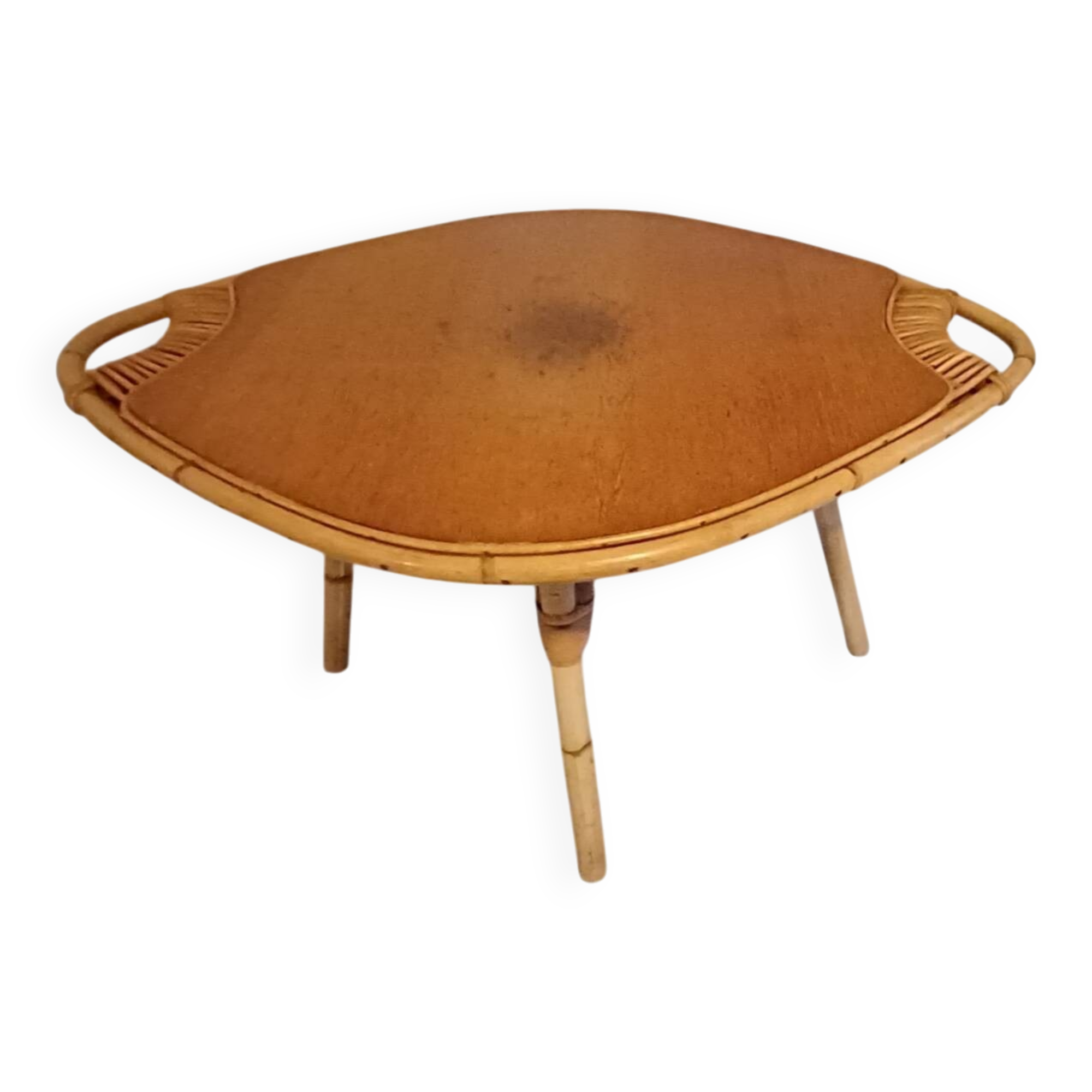 1960s rattan and wood coffee table