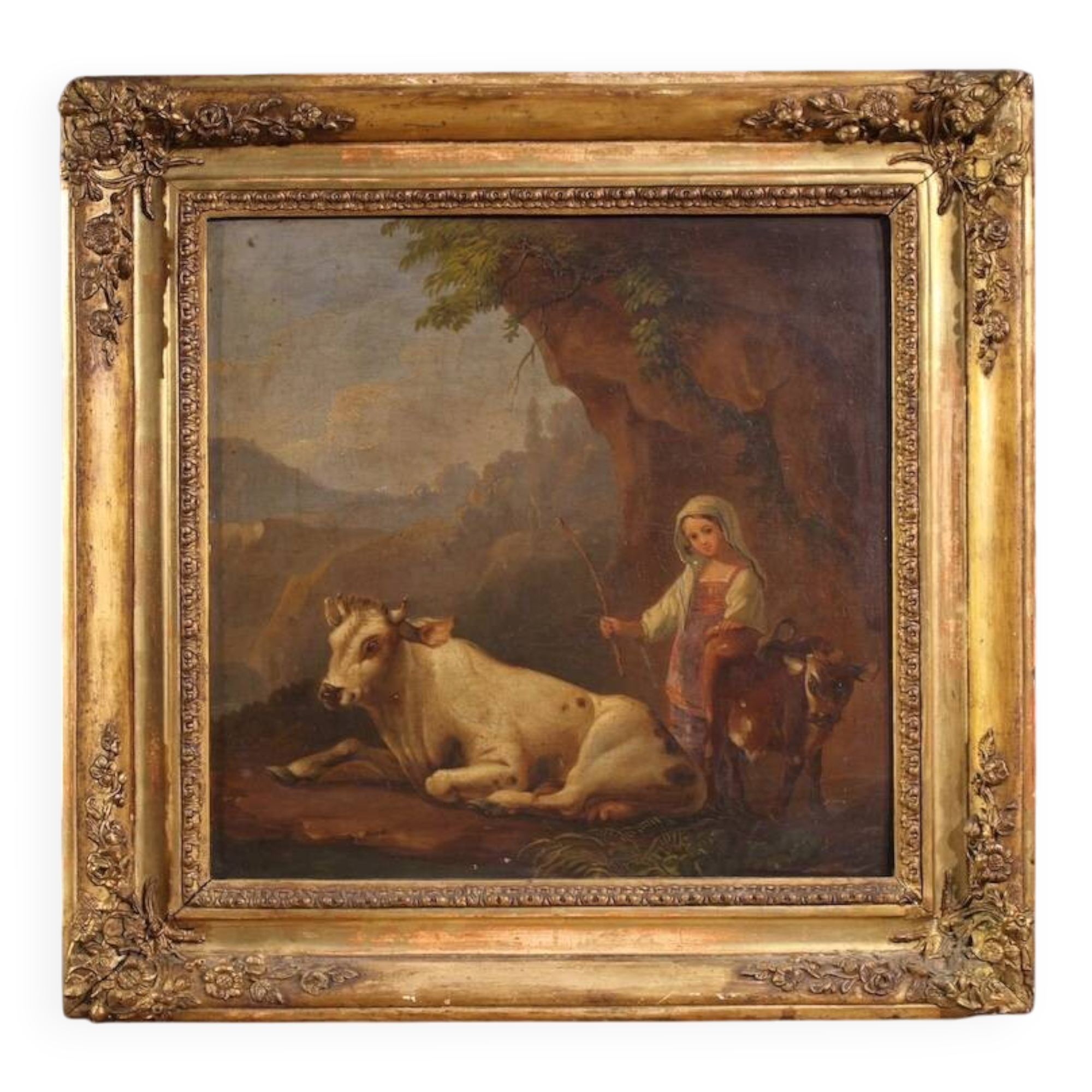 Peinture bucolique antique du 19ème siècle