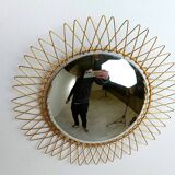 Vintage Bohemian golden sunburst mirror, 1960s