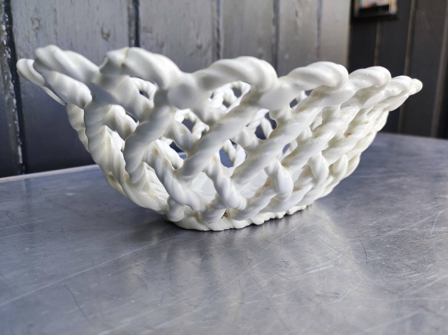 Vintage woven ceramic fruit bowl