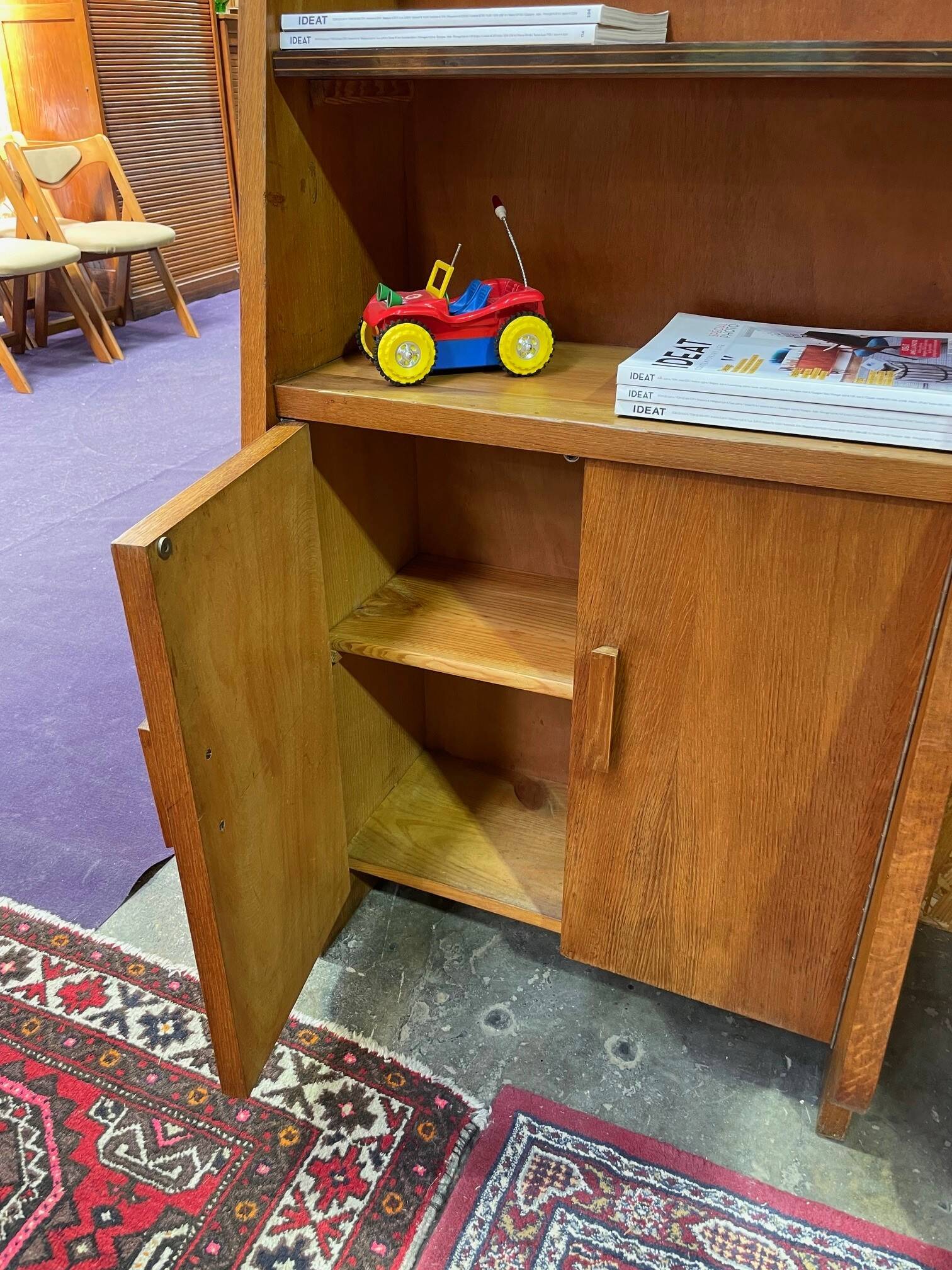 Vintage oak library designed in the 1950s.