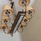 Vintage chandelier in gilded brass, chromed metal and plexiglass from the 1950s