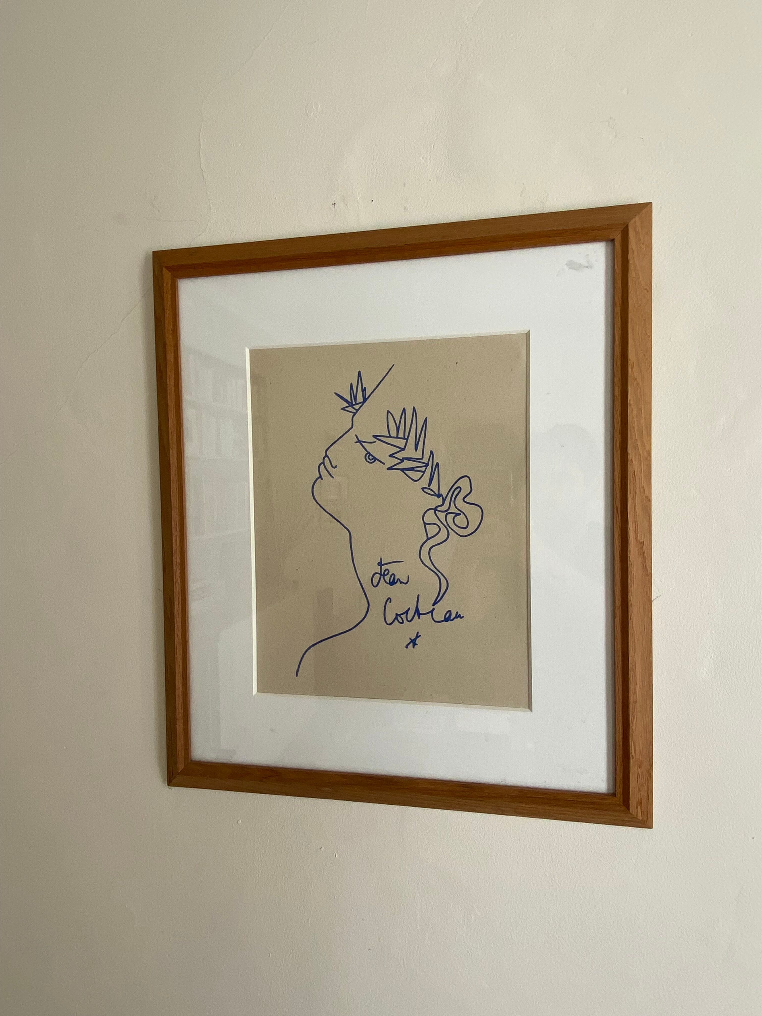 Lithograph "Profil d'homme" by Jean Cocteau