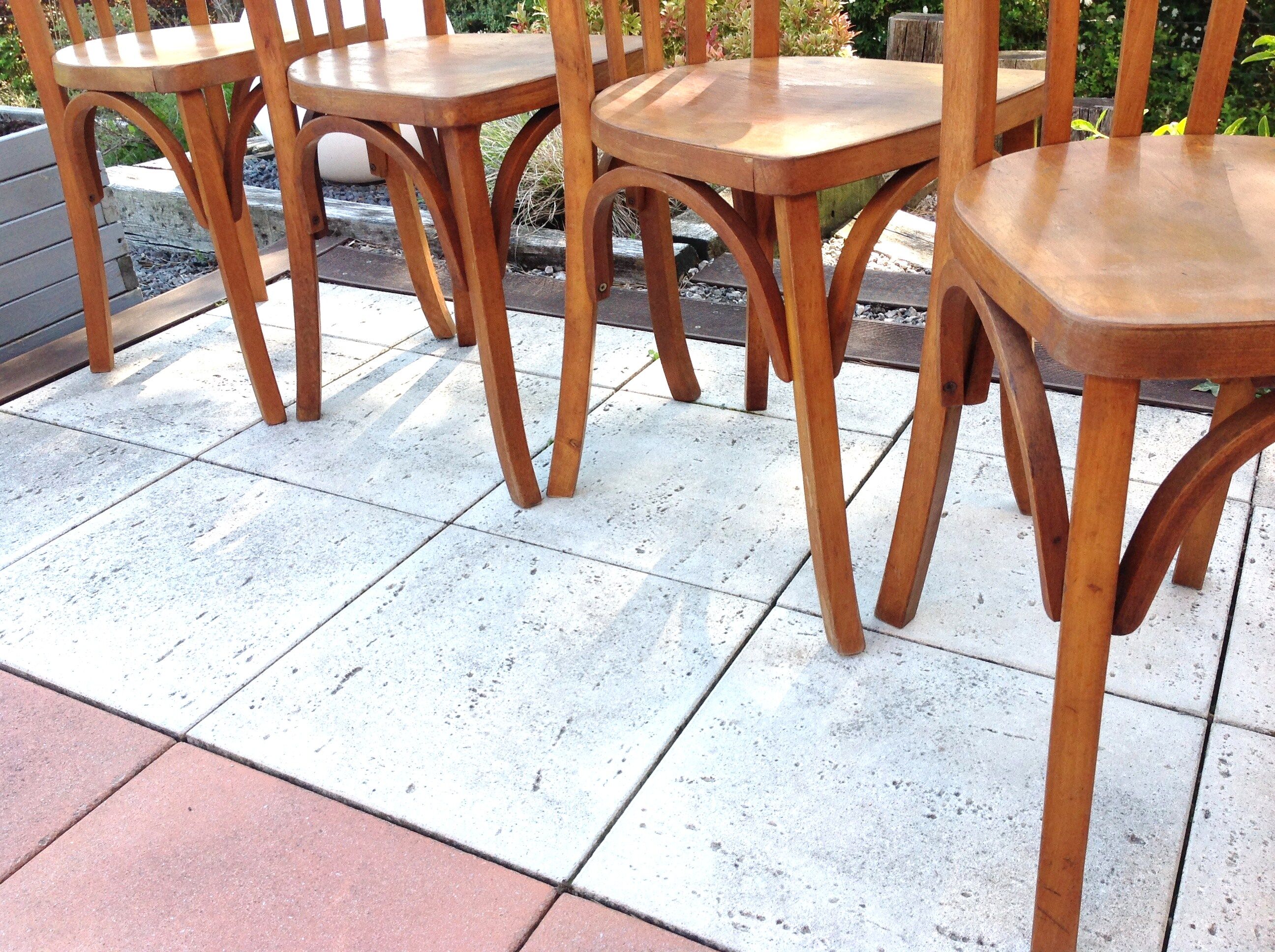 Suite of four foot bistro chairs with hoops / vintage 40s-50s
