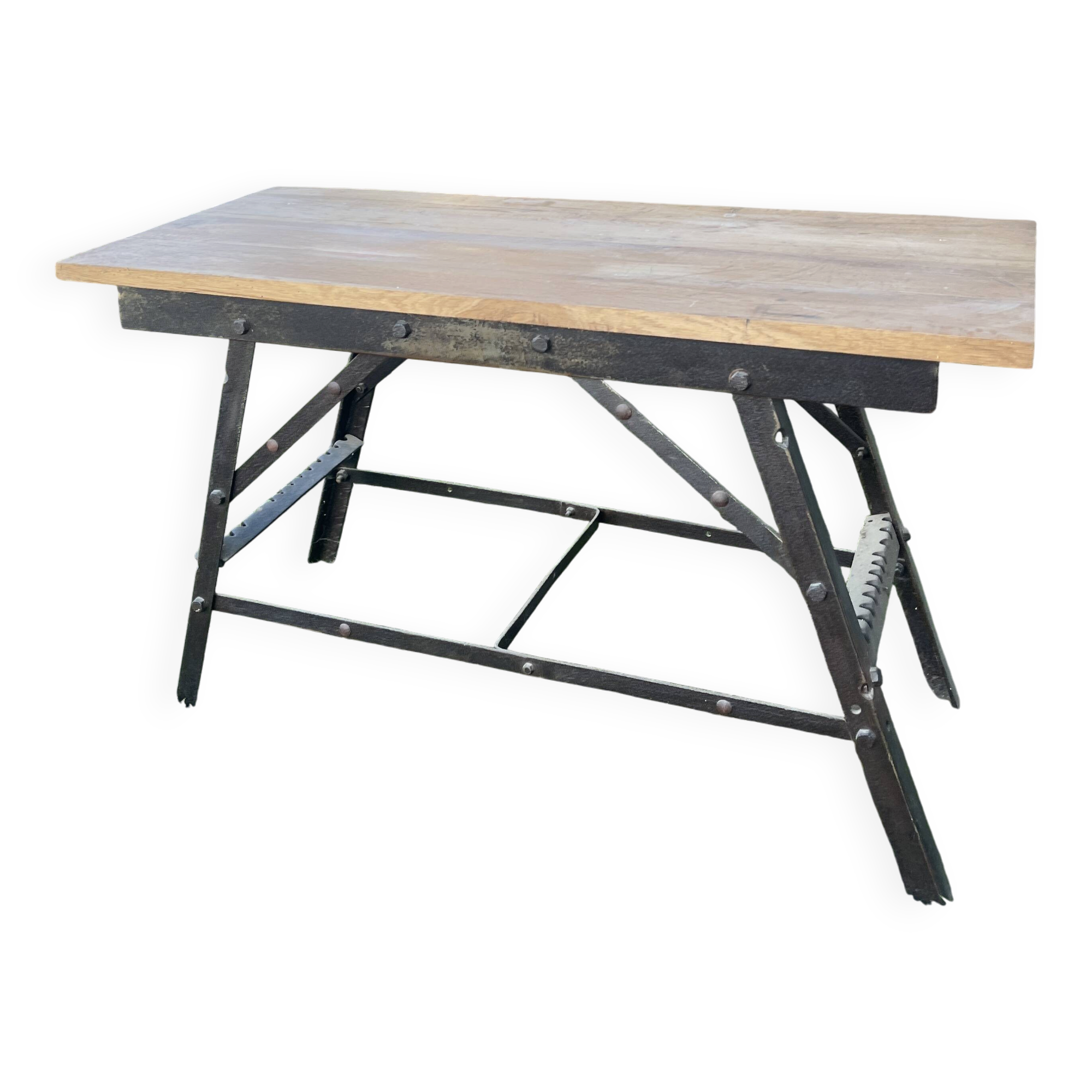 Industrial console, oak top and metal structure.