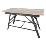 Industrial console, oak top and metal structure.