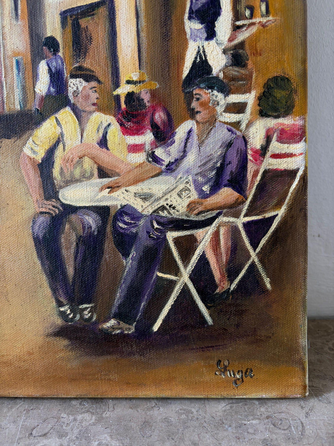 The flower market, oil on canvas signed Luga.