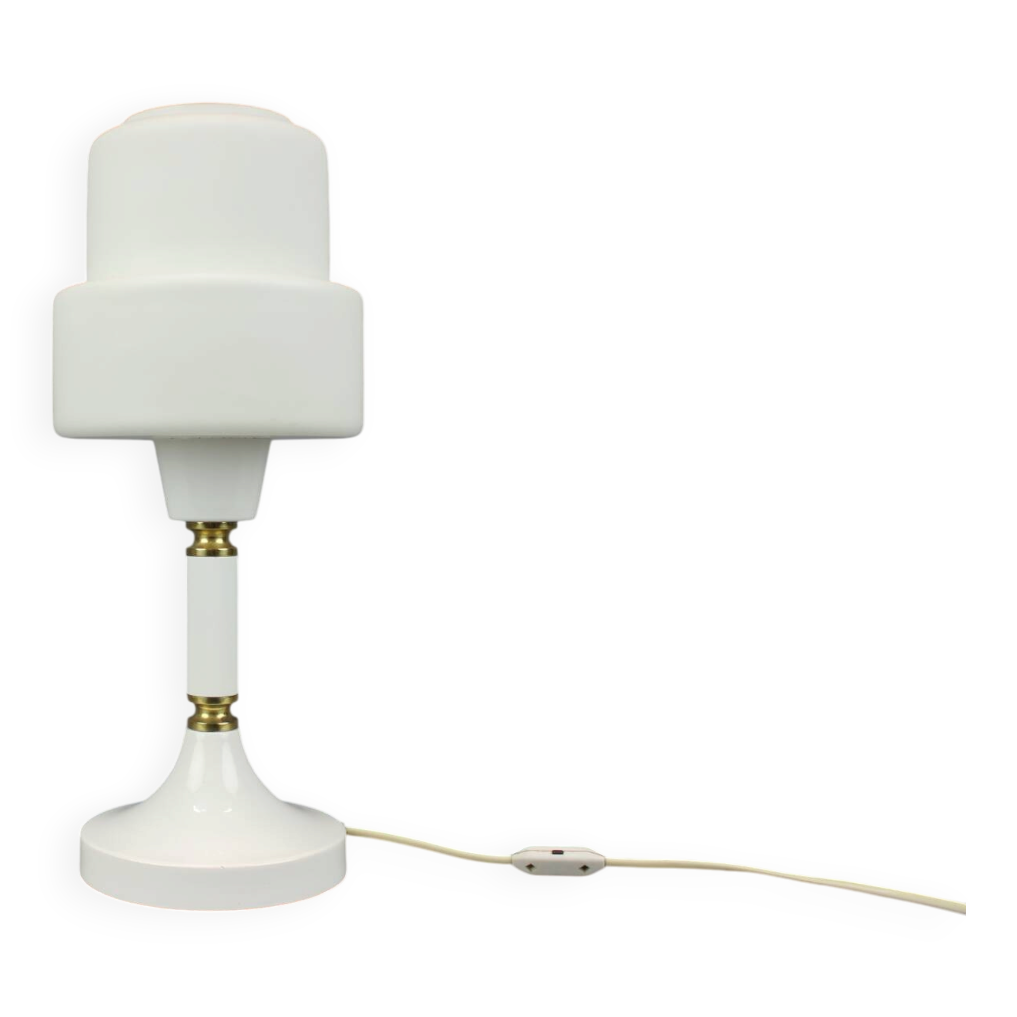 Opaline Glass and Brass Table Lamp Drukov Brno, Czechoslovakia, 1970s