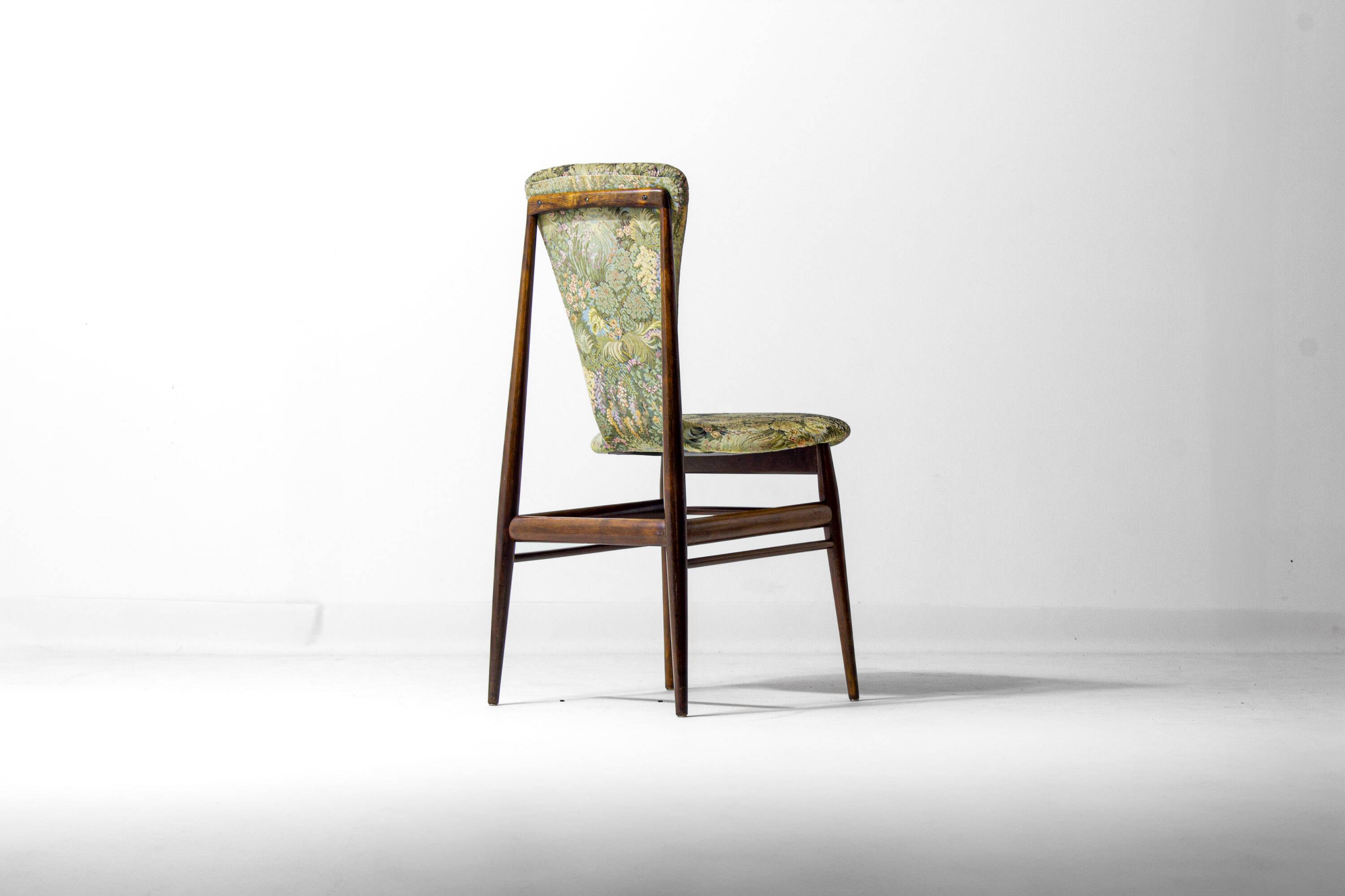 Eclectic scandinavian floating dining chairs in floral upholstery, 1960s