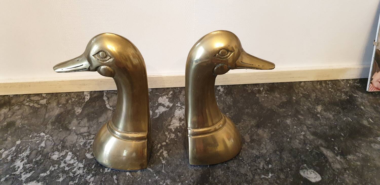 Pair of brass duck bookends
