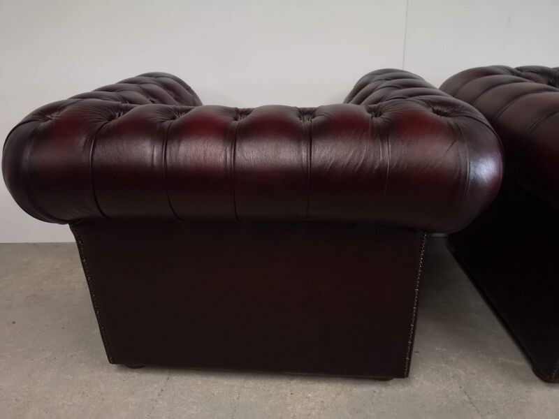 Chesterfield burgundy leather armchairs