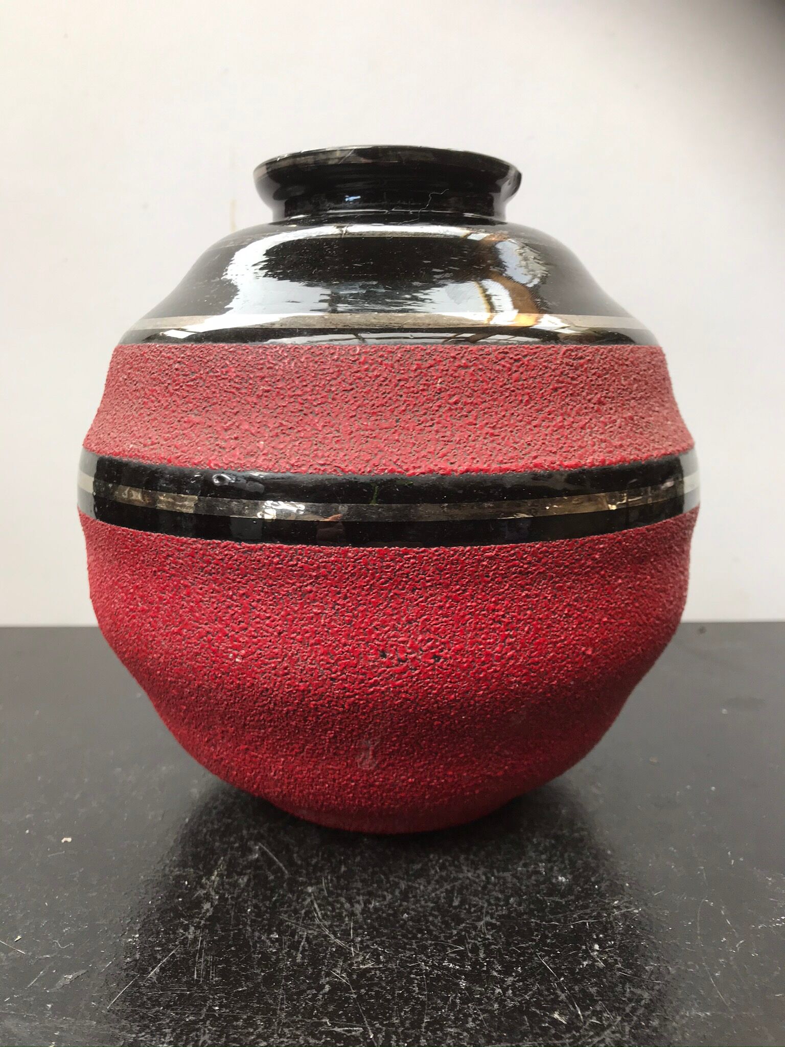 Ancient vase ball art deco glass opalin black - deco red vintage