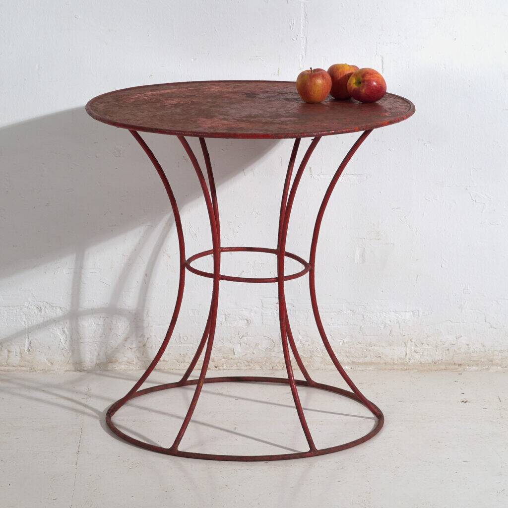Antique painted metal table – European round industrial table – circa 1920