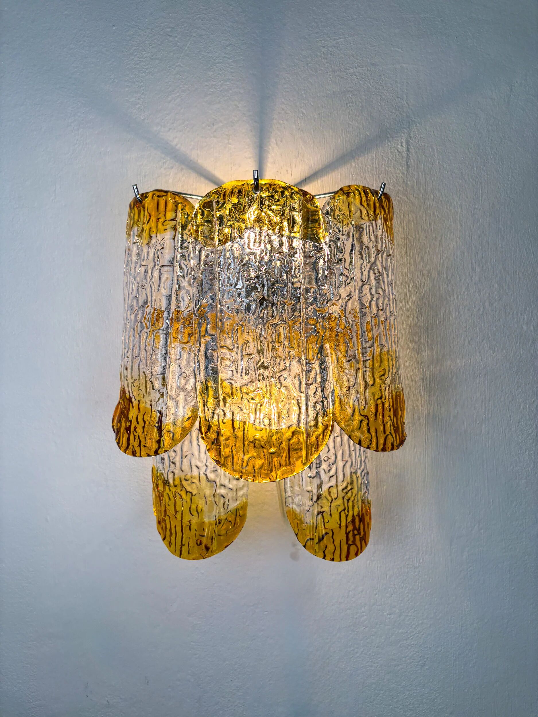 Pair of two-tier Mazzega Murano wall sconces, orange frosted glass, Italy, 1960s