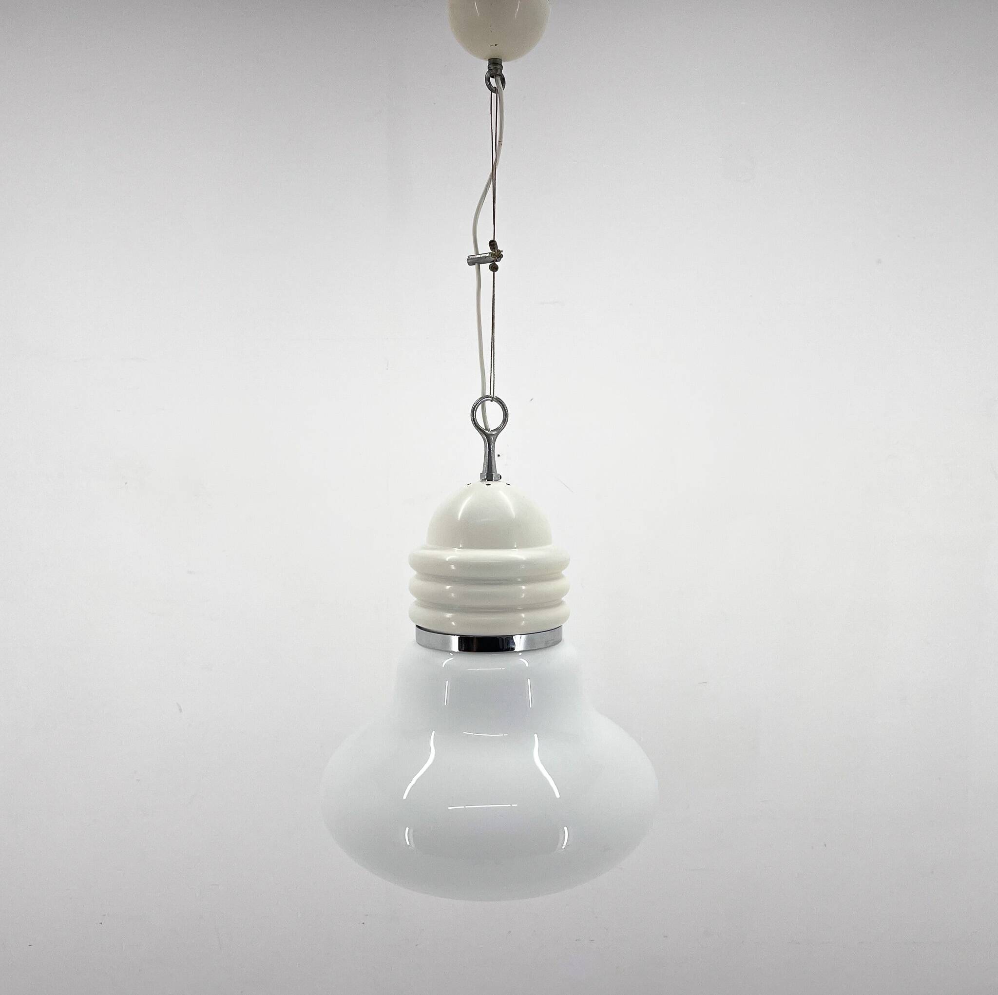 1960s Metal & Milk Glass Pendant Light, Italy
