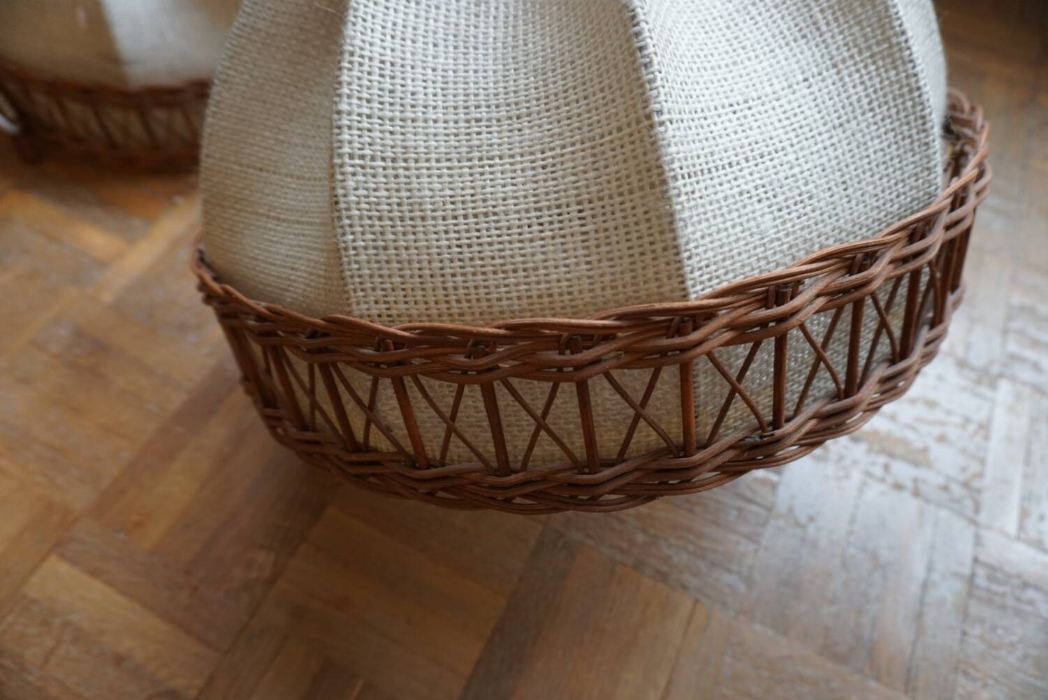 3 70s pendant lights - fabric and rattan