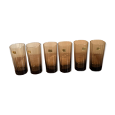 Ancien lot 6 verres strié fumé noir luminarc