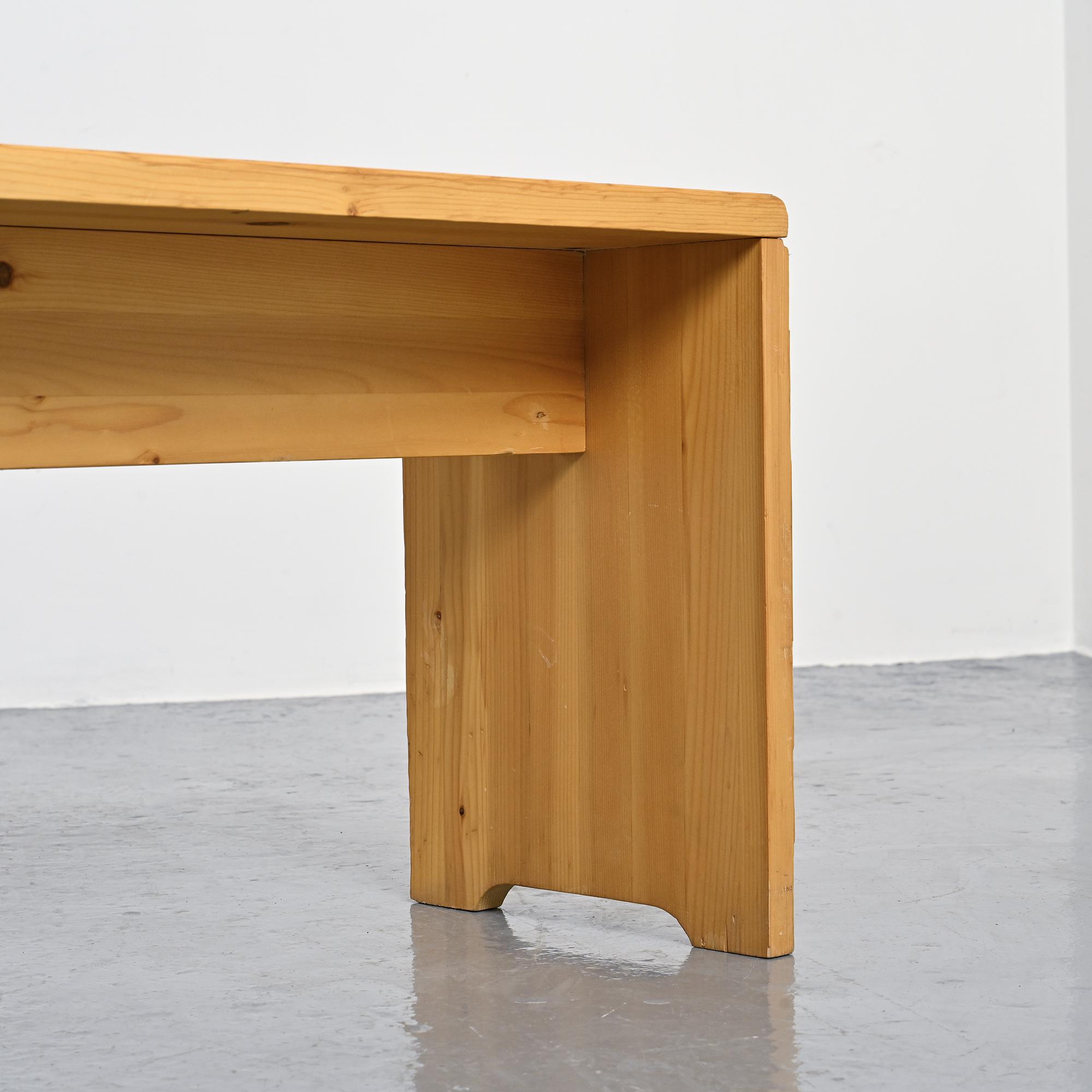Large bench in solid pine, France, circa 1970