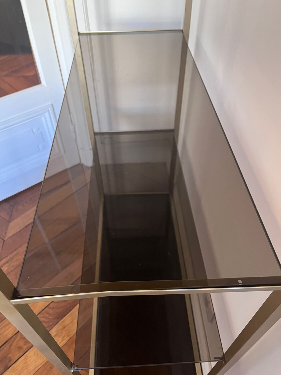 Vintage Ligne Roset Smoked Glass & Metal Shelving Unit (1980s) moo