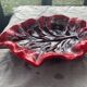 Leaf-shaped fruit cup, slip, enamelled ceramic stamped Vallauris, vintage 196