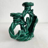Green vintage woven ceramic candle holder