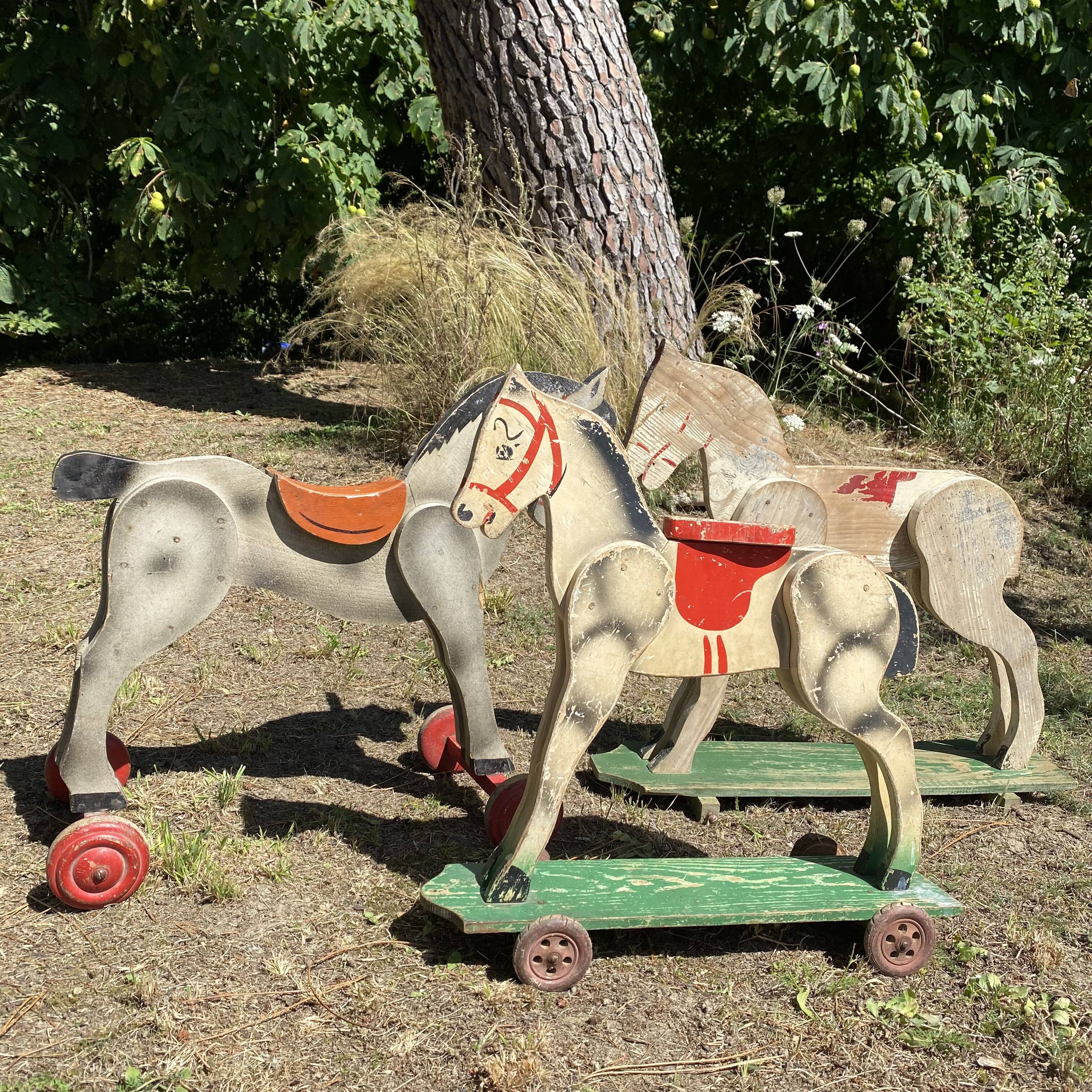 Wooden horse wall shelf, old toy