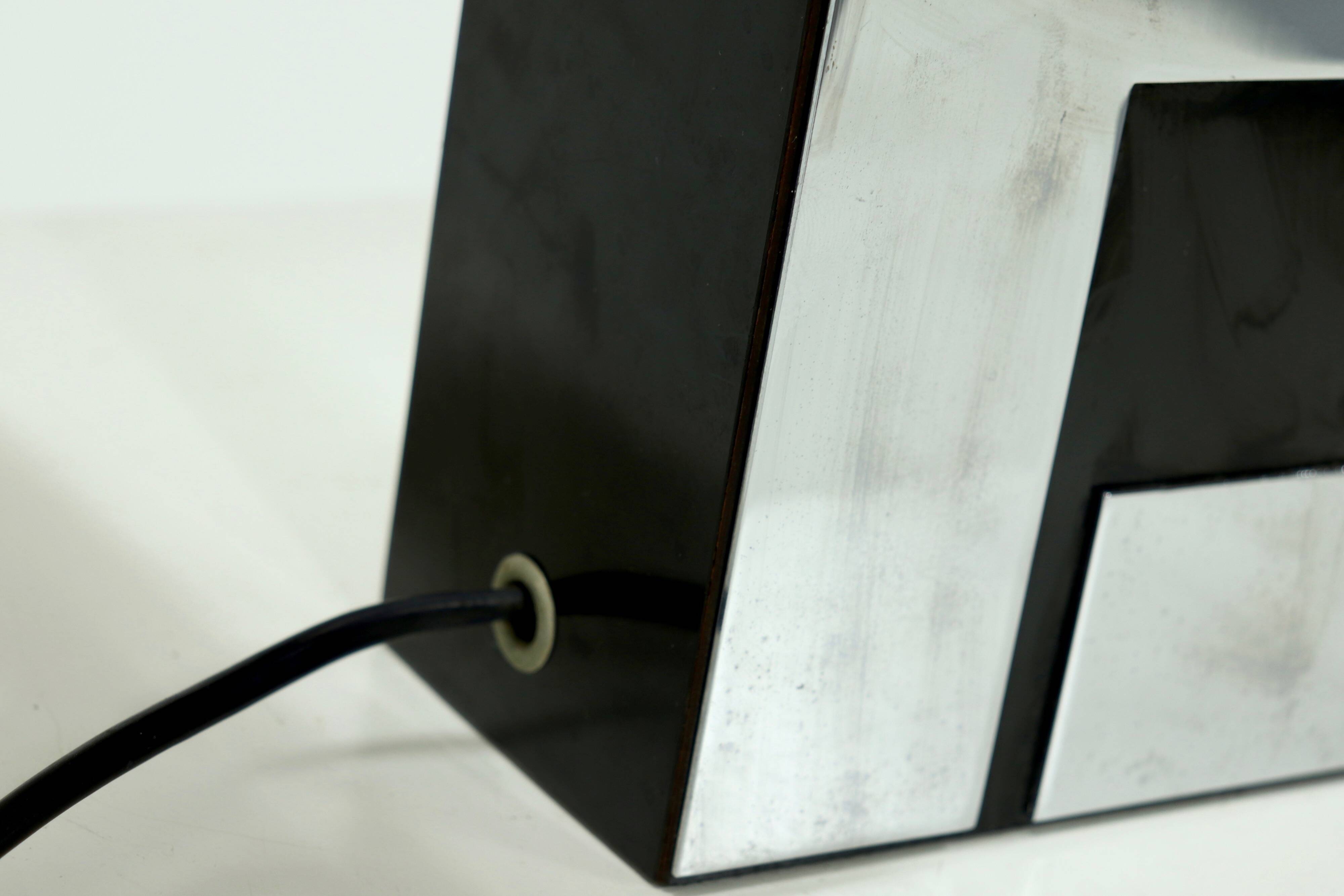 Decorative Laminated Wood and Chromed Steel Table Lamp 1970s