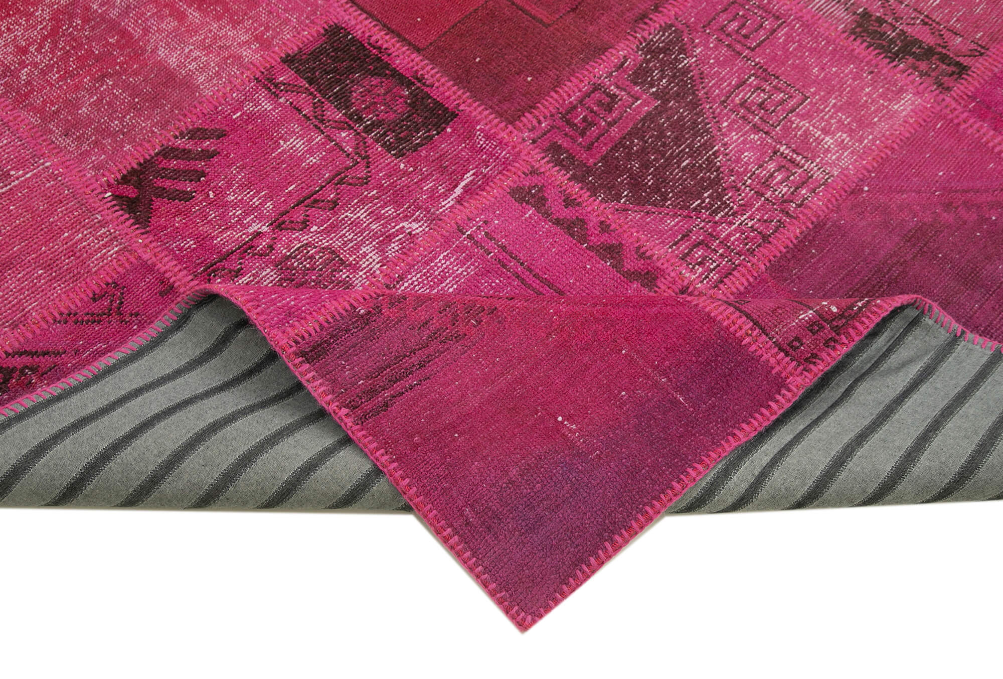 Hand-knotted oriental vintage 198 cm x 302 cm pink patchwork carpet