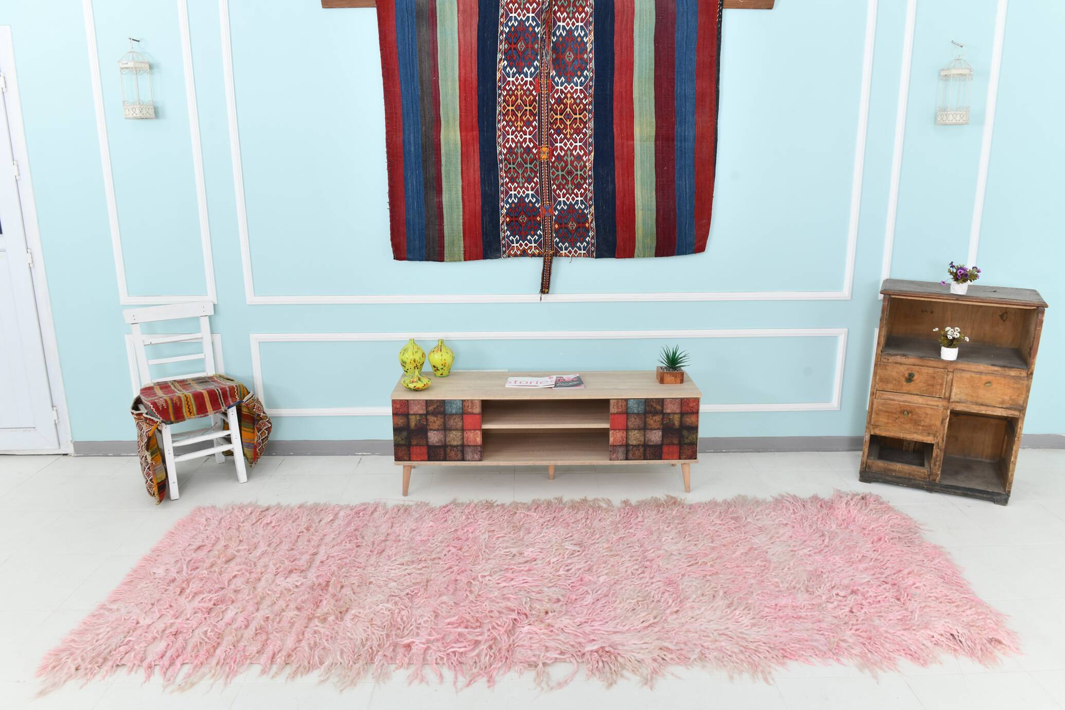 3x10 Soft Pink Wool Moroccan Runner Rug, 110x311Cm SK 70367