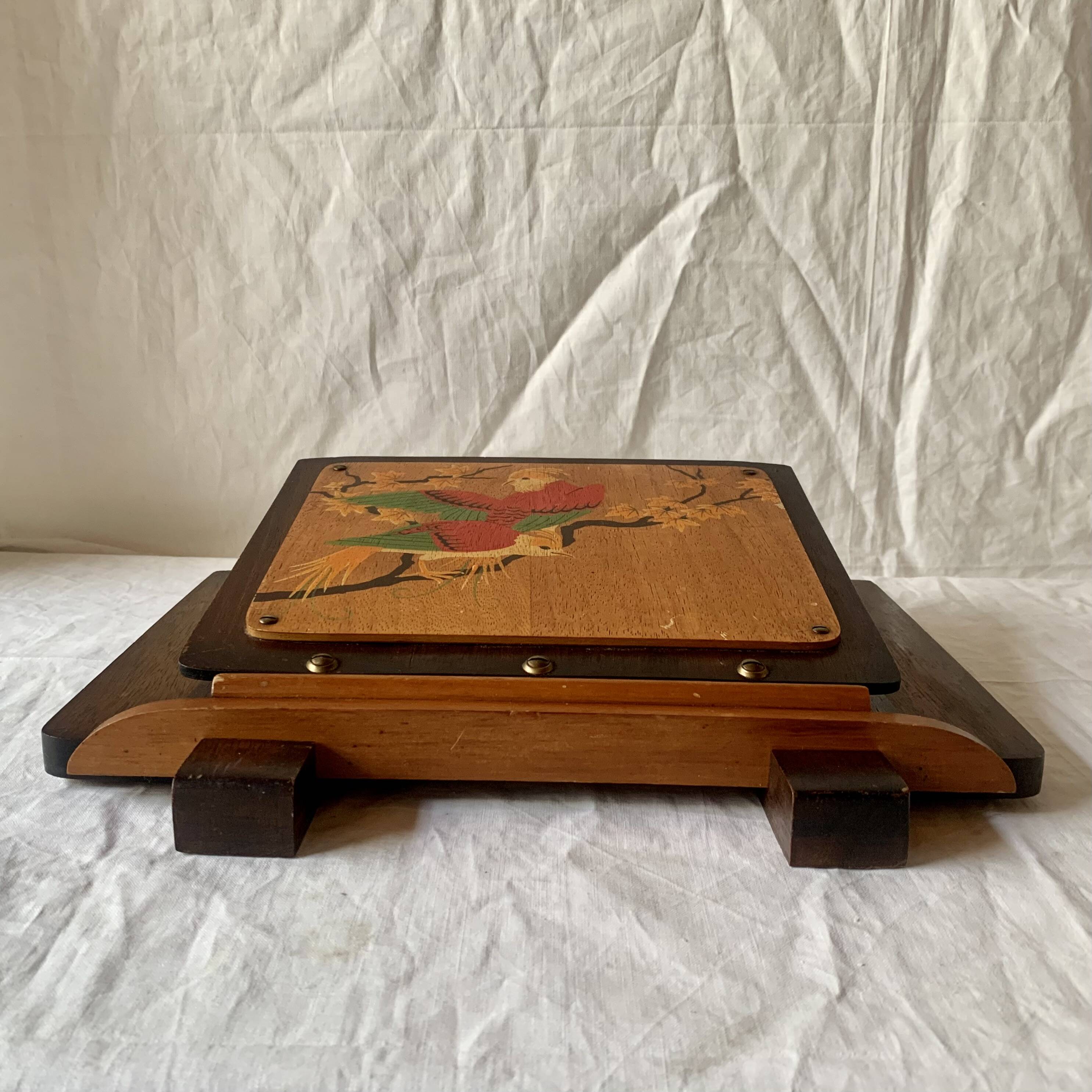 Art Deco wall mail holder in painted wood - bird decor