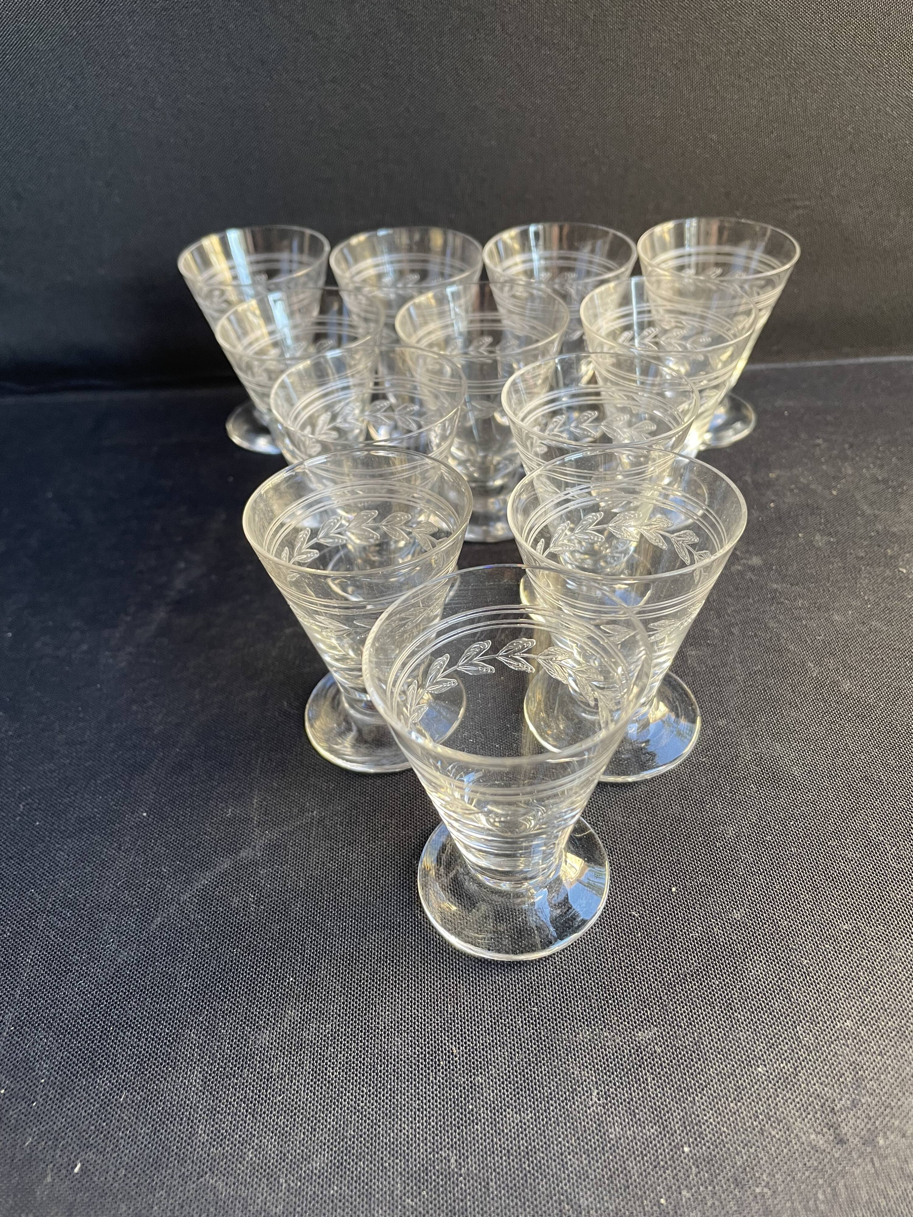 12 liqueur glasses – guilloché crystal – art deco