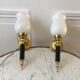 Pair of opaline and golden brass wall lamps art deco style 30s