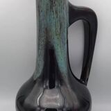 Large vase in glazed ceramic stoneware flamed effect brown and turquoise 35.5 cm