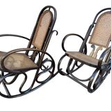 Set of 2 thonet style cane rocking chairs