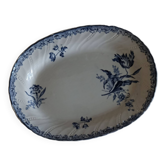 Oval iron earthenware dish Sarreguemines model Fontanges blue
