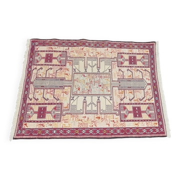Handmade Kilim Soumak Shahsavan Rug in Wool and Silk, 1960