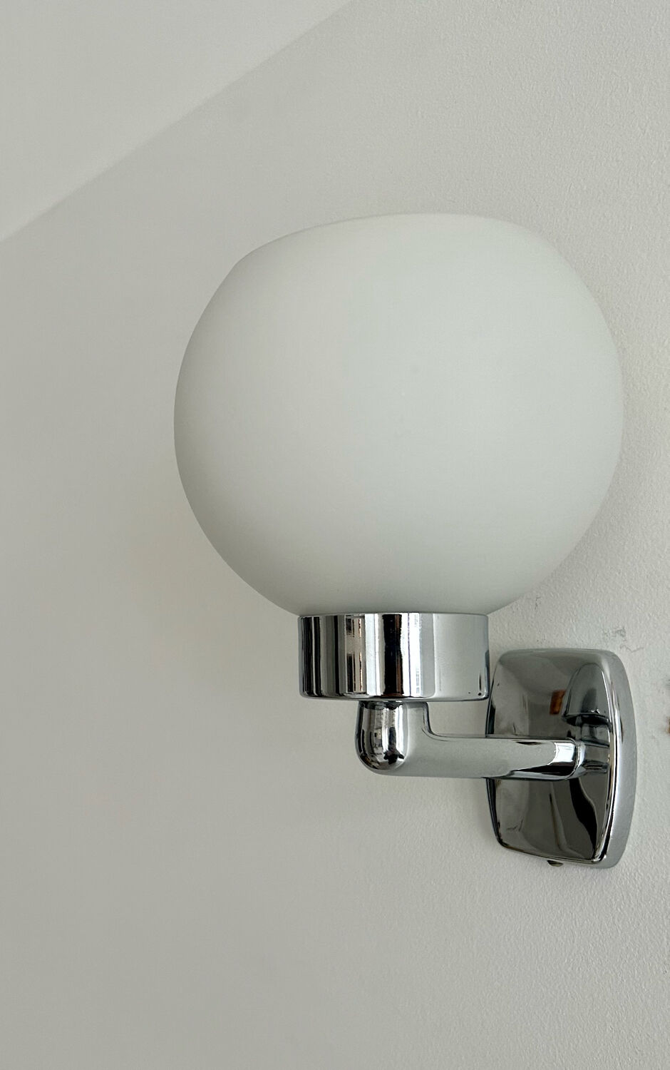 Vintage chrome and opaline wall lamp France 1970