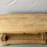 Art Deco coffee table in solid oak wood renovated double top