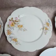 Set of 7 vintage flat plates in porcelain – Polychrome floral decoration