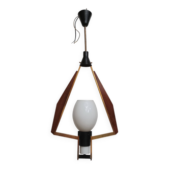 Suspension en teck laiton et opaline Italie 1960