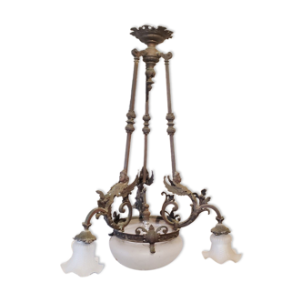 Metal and caryatid chandelier