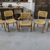 Set of 6 woven rope chairs by Adrien Audoux & Frida Minet for Vibo Versoul 1940's