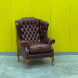 Burgundy Leather Wingback Chesterfield Armchair