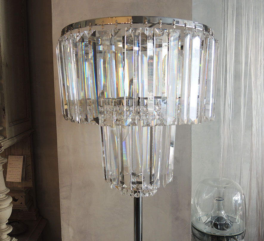 Floor lamp in chrome metal & transparent crystal