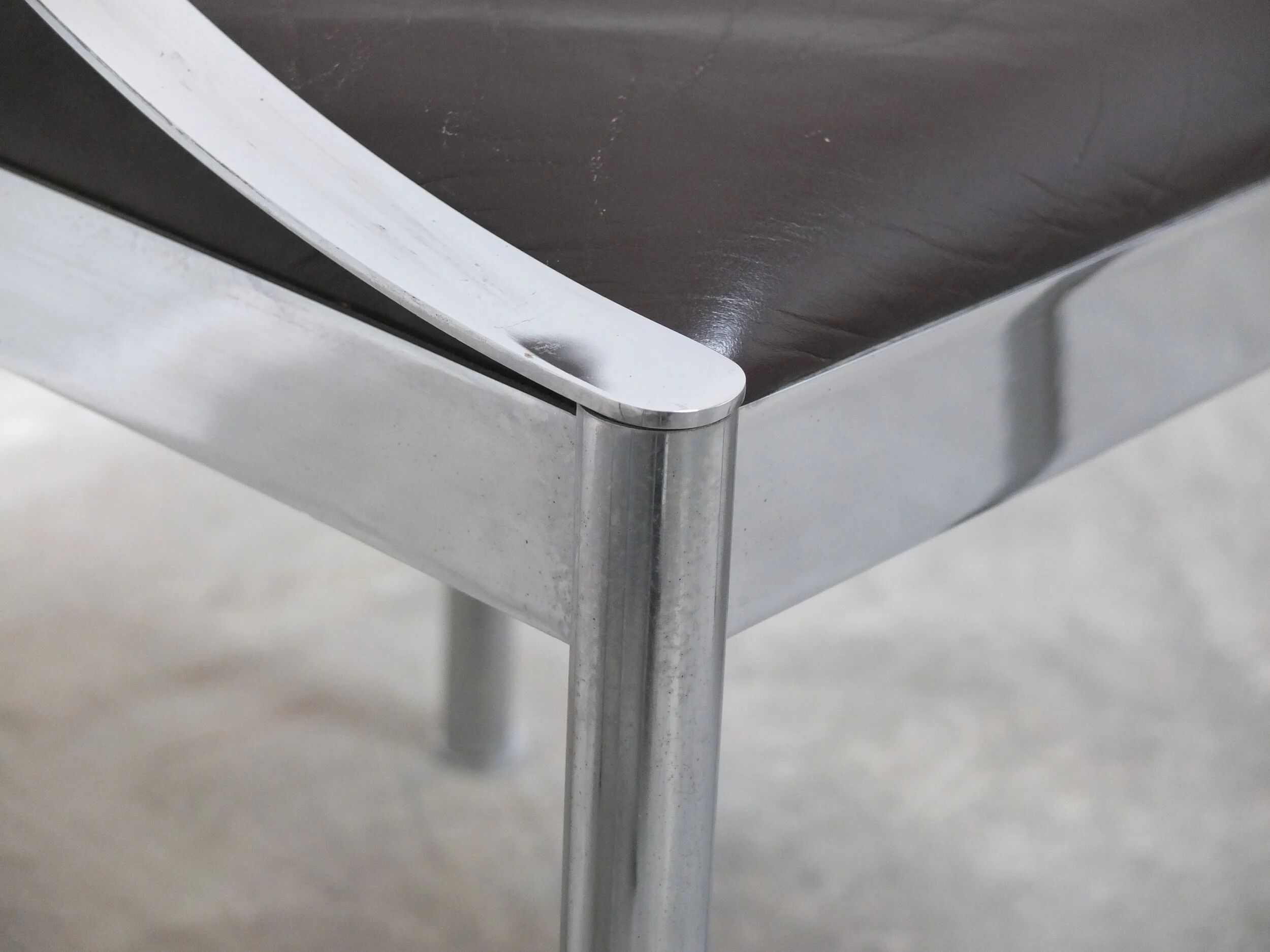 Set of 4 Italian chrome & leather dining chairs, 1970s