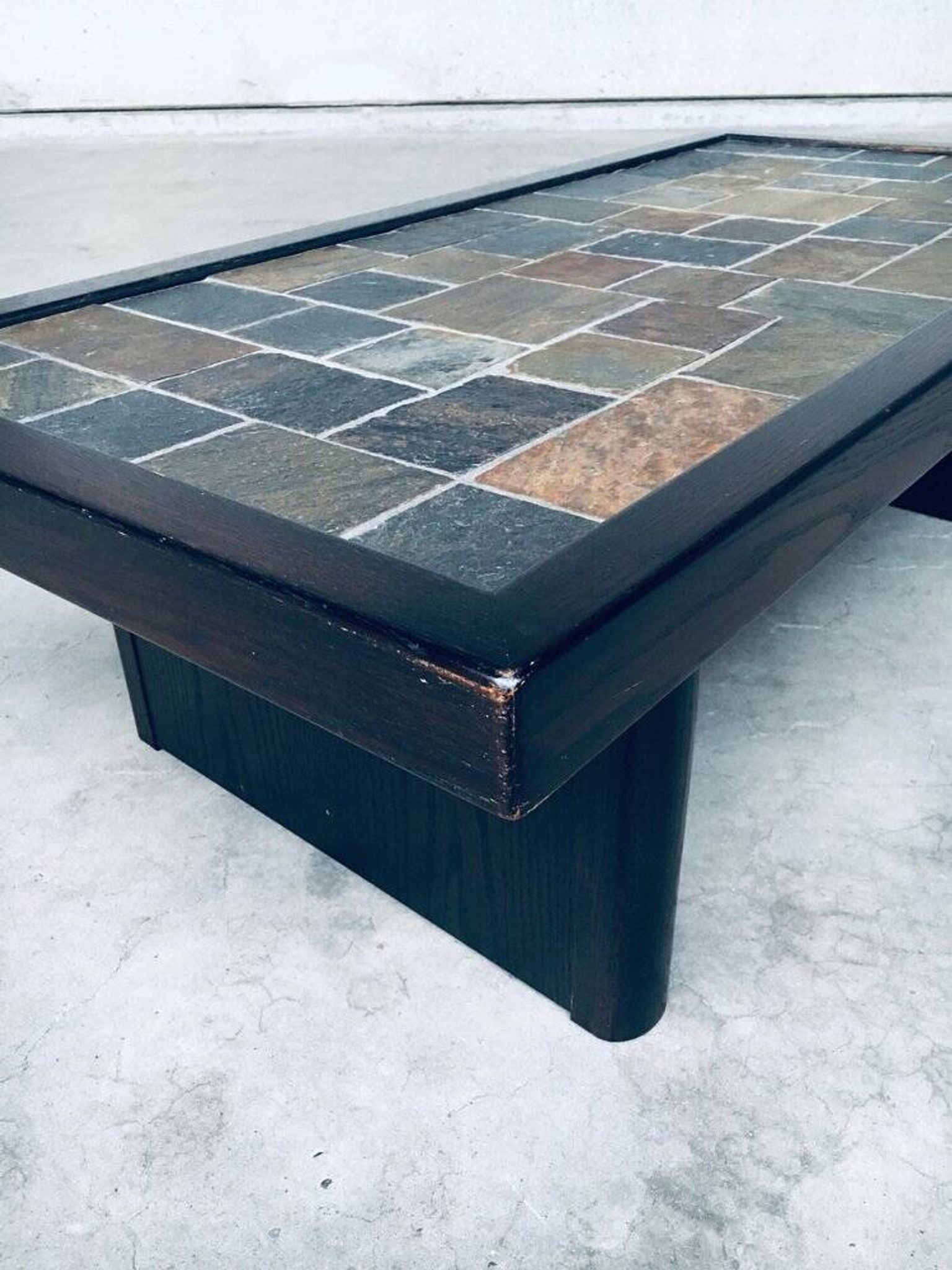Brutalist Style Slate Tile Inlay Coffee Table, Belgium, 1970s