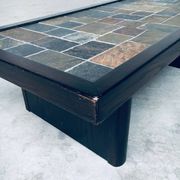 Brutalist Style Slate Tile Inlay Coffee Table, Belgium, 1970s