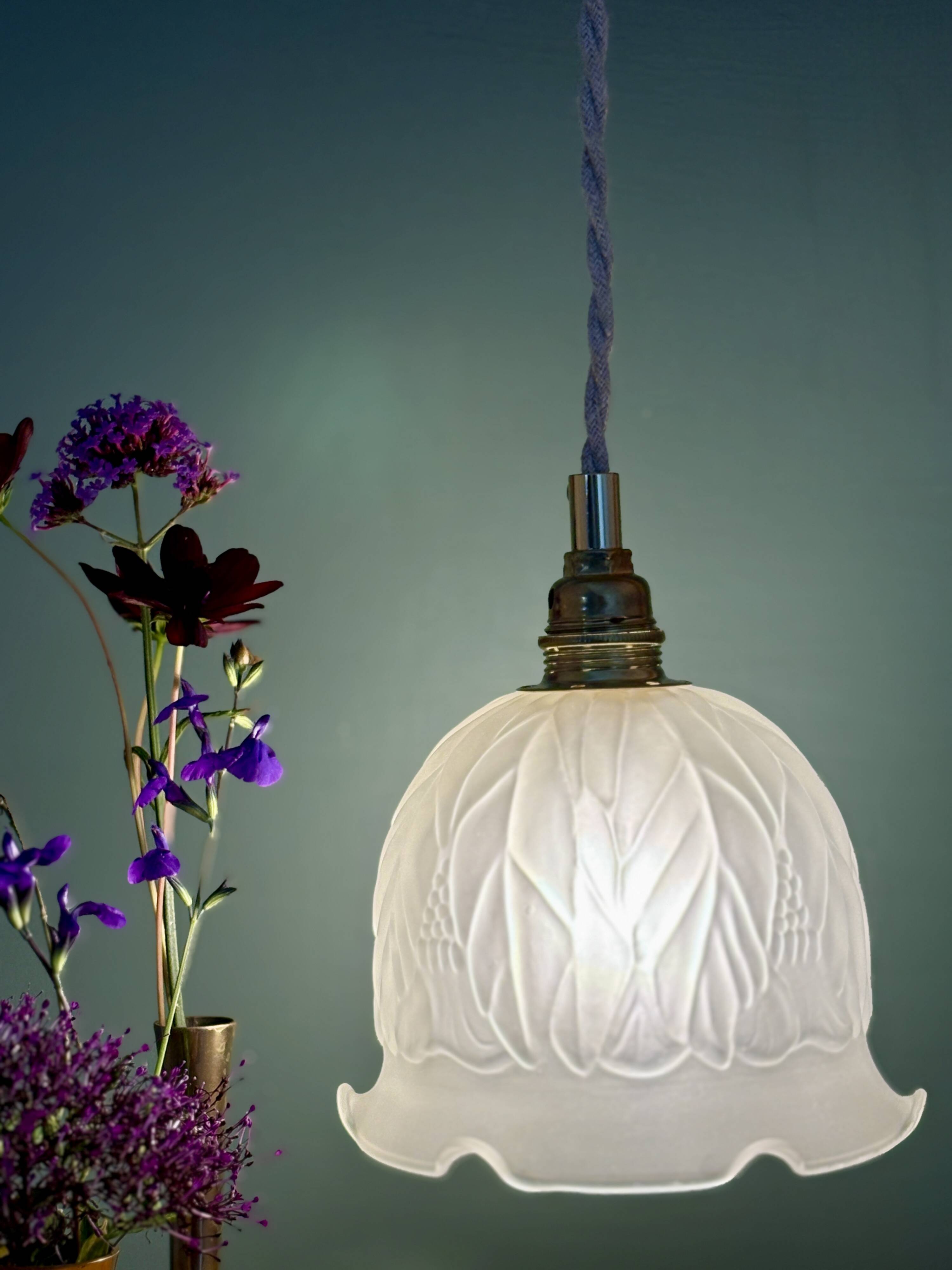 Vintage frosted glass tulip pendant light