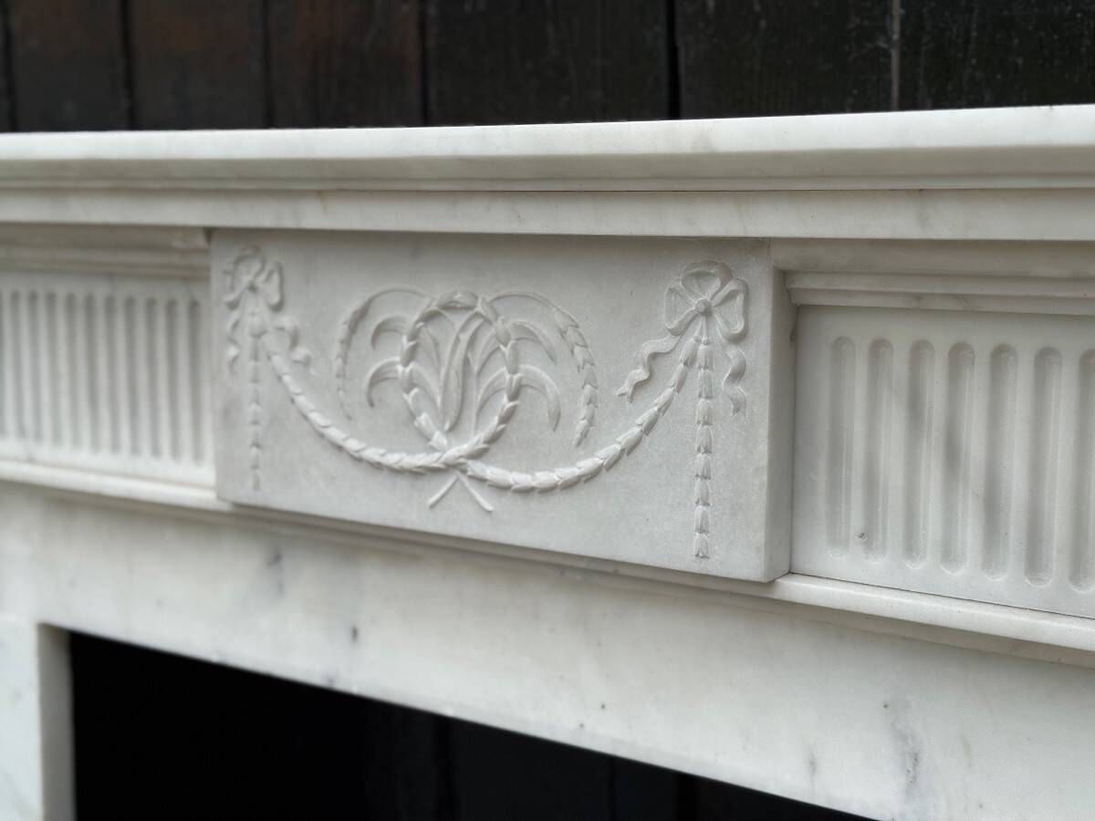 Neoclassical White Carrara Marble Fireplace Circa 1930